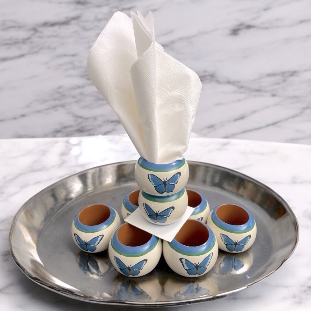 Pimpernel Napkins & Rings
Butterfly Design ONE SET of 8. Hand painted wooden